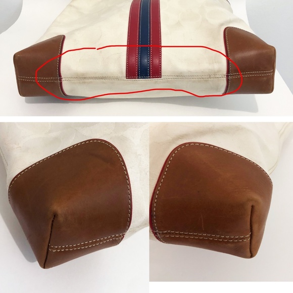 Vintage Coach Bag Tote Signature Stripe Canvas and Leather Shopper Tote #6644 - Picture 8 of 8